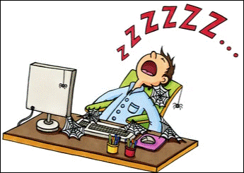 A cartoon of a person yawning at a computer

Description automatically generated